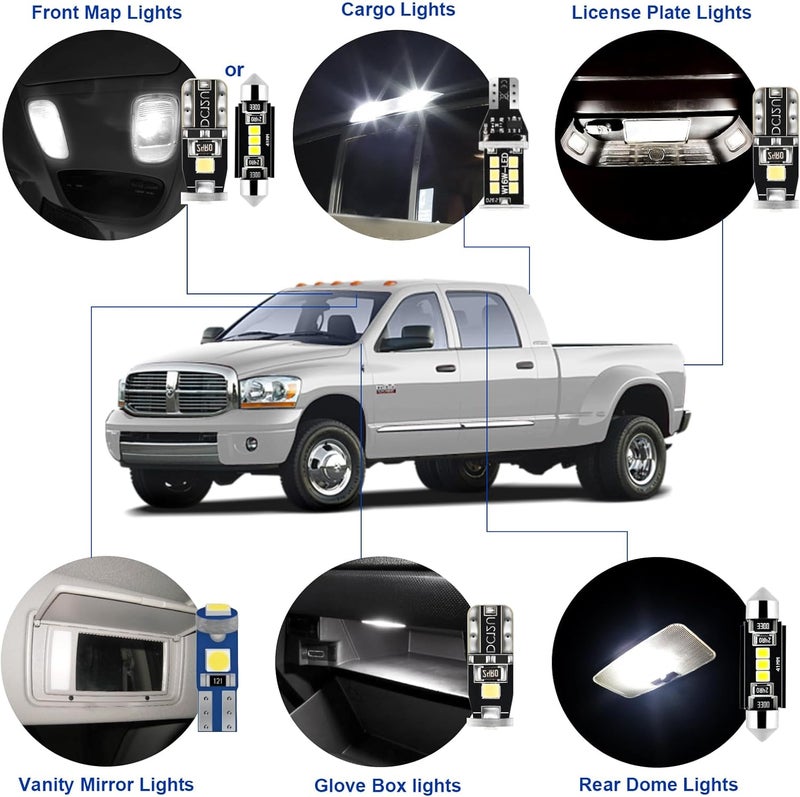 EASY EAGLE LED Interior Car Lights for 2003-2008-Dodge Ram-1500-2500-3500: 14 Piece Kit White LED Light Bulbs - Super Bright 6000K + Install Tool - Image 3